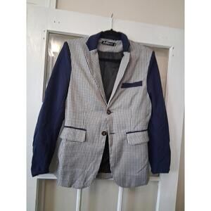 Allegra K Collarless Blazer Jacket Black, White, Navy Sholder Size 34 P1